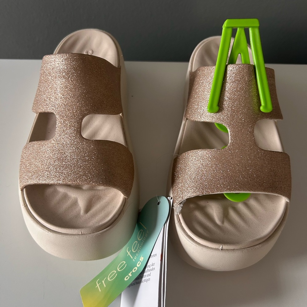 CROCS Glittery Beige Slide Sandals